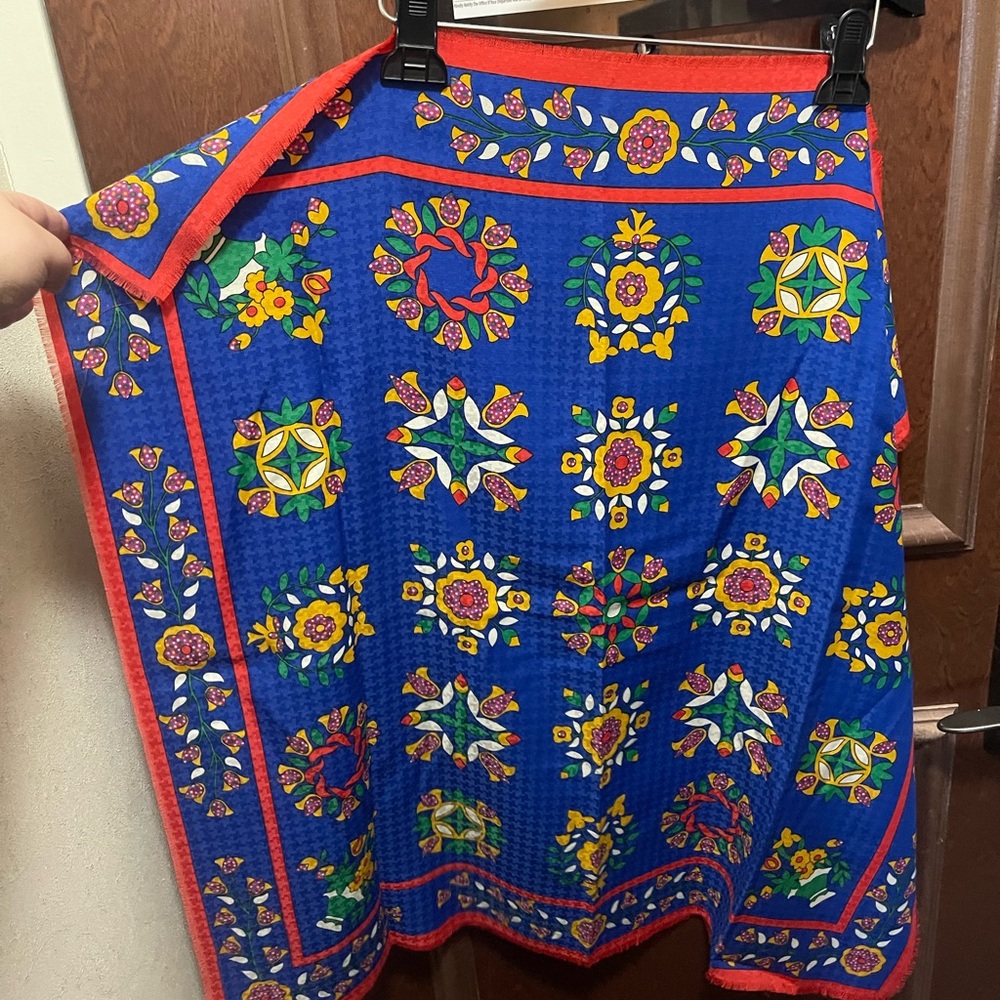 Vintage Vibrant Blue and Red Patterned Scarf